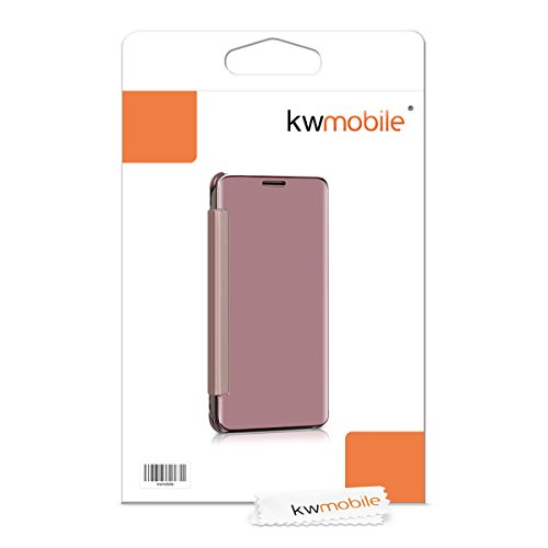kwmobile Funda para Samsung Galaxy J5  2016  DUOS Case Espejo Estilo Libro - Carcasa con   ptica de Aluminio - Cover Plegable en Oro Rosa Reflectante