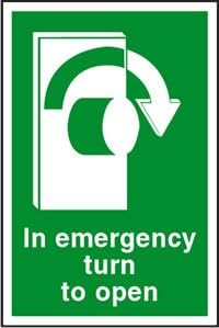 In Emergency Turn To Open-Right 100X150 - Self Adhesive Vinyl Sign