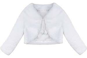 YiZYiF Boléro Enfant Fille Gilet à Manches Longues Fausse Fourrure Haut Pompom Manteau Demoiselle d'honneur Costume Danse Soirée Mariage Princeass Veste Cape 12 Mois -8 Ans