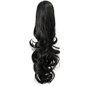 silky 2 in 1 feather cut and plain reversible Hair extension pony wig natural black
