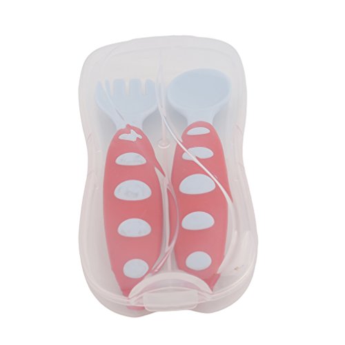 Lalang Kids Baby Training Fork and Spoon Travel Eating Set with Carry Case (grey)
