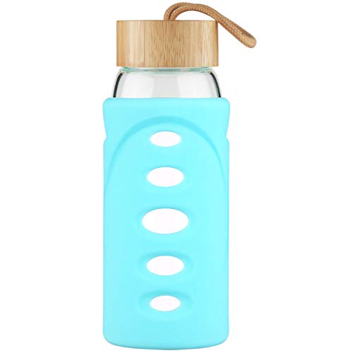 Justfwater Borraccia in Vetro Borosilicato, Bottiglia d'Acqua in Vetro da 750 ml con Custodia in Silicone e Tappo di bambù