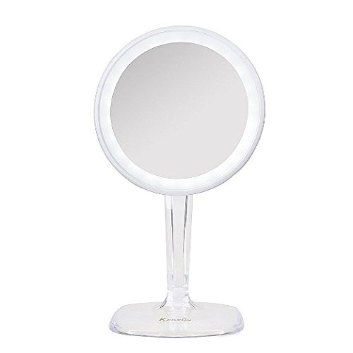 KEDSUM 18.6cm Rechargeable 5X Magnification Round Swivel Table Top Illuminated Makeup Mirror -Ajustable and Dual Sided Mirror with Soft LED Light for Bathroom, Vanity,Cosmetics,White