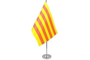 AZ FLAG Bandera de Mesa de Lujo de CATALUÑA 22x15cm en Raso - BANDEROLA de DESPACHO CATALANA - Catalunya 15 x 22 cm