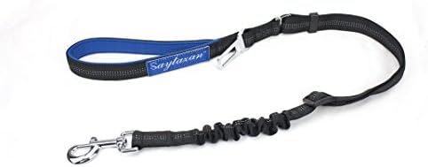 Dog Seat Belts for Cars with Padded Handle - Adjustable Pet Vehicle Seatbelts Harness with Reflective Bungee Safety Leash -2 in 1 Design for Dog seat belt and Elastic Nylon Buffer Lead