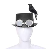 Ardorlove Steampunk Top Hat with Crow and Decorative Glasses, Adult Unisex Halloween Cosplay Top Hat, Retro Style Cap Props for Halloween Party, Role Playing, Photography