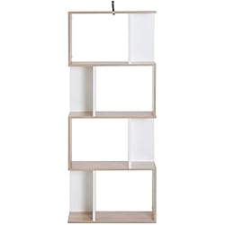 Homcom Bibliothèque étagère Meuble de Rangement Design Contemporain en S 4 étagères 60L x 24l x 148H cm Coloris chêne Blanc