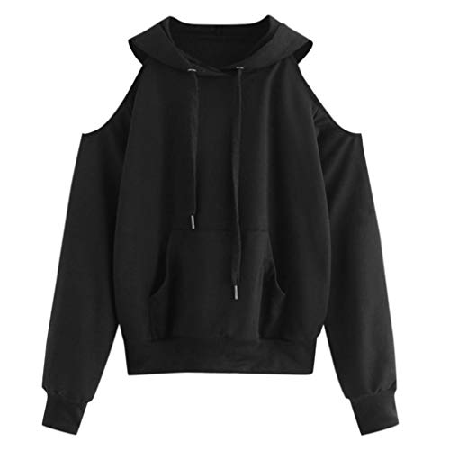Sonnena Femmes Shirts Solide Manche longue Décontractée Off Épaule Sweat à Capuche Blouse Pullover