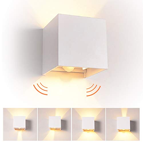 7W LED Apliques De Pared con Sensor de Movimiento Modernos, Impermeable IP65 con ángulo ajustable Diseño Lamparas para Jardín De Lluminación de Exterior y Interior 3000K Blanco Cálido (Blanco)