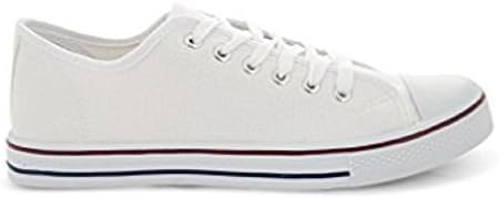 Women's Low Top Canvas Lace Up Retro Indie Vintage Style Trainers, White Canvas Size UK 8
