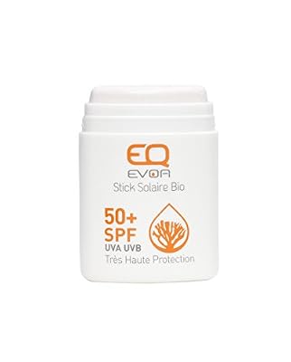 EQ Stick Solaire Visage BIO - Très Haute Protection SPF 50+ - Tube 10 g - pour Sportifs et Enfants - Blanc