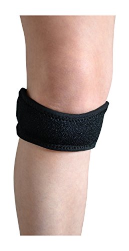NAKOS Sports - Medizinische Patella Knie Bandage - Kniegurt, Jumper. Hilft bei Läuferknie, Patellaspitzensyndrom, Morbus Schlatter, Schmerzlinderung Patellasehne - Größe Universalgröße - Unisex, Damen, Herren - Farbe Schwarz