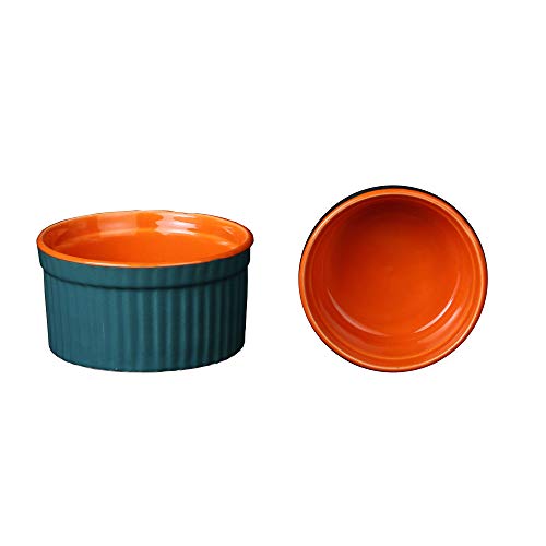 Caffeine Ceramic Handmade Blue & Orange Ramekins Bowl (Set of 2)