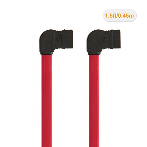 SATA III Kabel, cablecreation [2er Pack] 18 SATA III 6.0 Gbit/s links Winkel 7-polig Buchse zu Winkel links, Datenkabel mit Verschlussriegel, weiblich, rot - 2