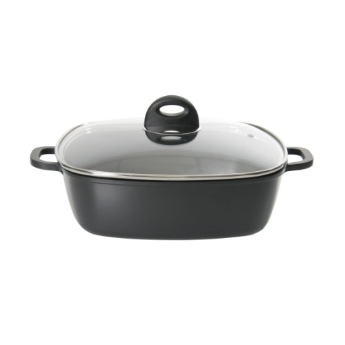 axentia Aluguss-Bräter Pandura antihaft-beschichtet 28 x 28 cm - Schmortopf mit Glasdeckel - Servierpfanne eckig für Gas, Ceran & Elektro-Herd