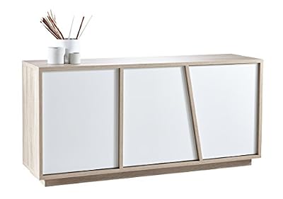 Demeyere 223489 Nature Enfilade 3 Portes Ouvrante Panneau Particule Chêne Brossé/Blanc Perle 157,8 x 42,3 x 74,5 cm