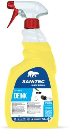 Sanitec, Deink, Detergente Profumato, Sgrassante Specifico ed Efficace per Inchiostro, Colla, Grasso e Graffiti, Pulizia Senza Risciacquo e Senza Aloni, Made in Italy, Flacone 750 ml