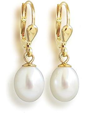 Ohrringe hochwertig vergoldet mit Süßwasser-Zuchtperlen, Perlenohrringe, Ohrhänger