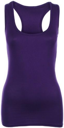 Ladies Plain Long Bodycon Racer Back Muscle Vest Womens Sleeveless Maxi Gym Top (S/M 8-10, PURPLE)