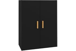 vidaXL Black Hanging Wall Cabinet, Scandinavian Style, Three Compartments, Engineered Wood Material, Easy Assembly, for Living Room or Bedroom.