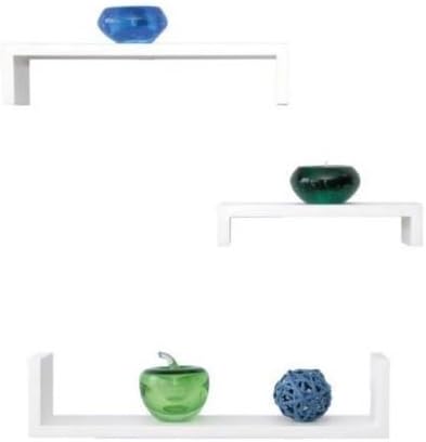 Modern Heritage Collection U Shaped Wooden Wall Mounted Floating Shelves Set of Three (3) - White