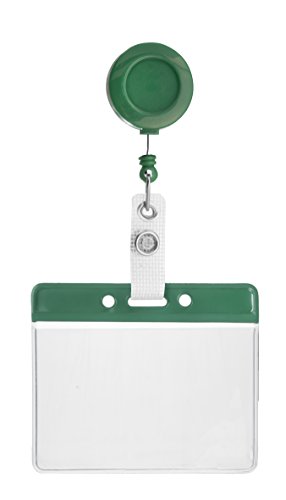 100 x Karteo   Funda para tarjeta y funda protectora con barras de color verde horizontalmente con portacredencial tipo yoyo verde