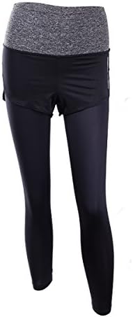 EUFANCE Women High Waist Fake Two Pieces Sport Yoga Pants Fitness Fast Dry Workout Leggings Dark Gray XL
