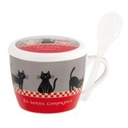 spécification Bol à soupe PERMAN (+ couvercle et cuillère) Bonne compagnie Chat - rouge/gris