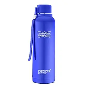 Pexpo Stereo 900 PU Insulated School Kids Bottle, 4 Hrs Warm & Cold, Wide Mouth, Single Wall with Inner Steel,Leakproof,Capacity: 700 ml, MADE IN INDIA (Pack of 1, Blue Colour)