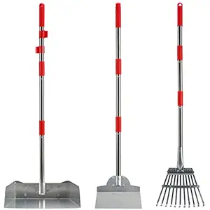 PUPTECK Large Dog Pooper Scooper - 3 Pack Pet Poop Tray Rake Spade Set with Metal Long Detachable Handle, Clean Response Waste Removal Scooper with Gloves for Dogs Pets