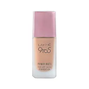 Lakme 9 to 5 Primer + Matte Perfect Cover Liquid Foundation, C100 Cool Ivory, Matte, Natural Skin Look - Long Lasting Full Coverage Face Makeup, 25 ml