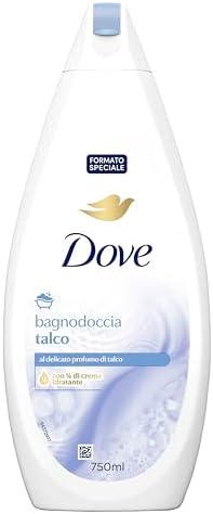 Dove Docciaschiuma Talco, Formula con Idratante Dermo-Naturale, con 1/4 di Crema Idratante, Dermatologicamente Testato, Bagnoschiuma Uomo e Donna, 100% Bottiglia Riciclata* 750 ml
