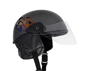 Western Era Stylish Character Open Face Helmet for Kids || Baby Safety & Comfort (3-12 Years) (Cartoon1, Grey Matte)