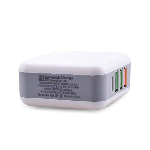 USB Ladegerät Elinker®4-Ports Universal Reiseadapter mit EU / UK / US / AU Steckdosenadapter 3.0 Tech Type C für MacBook Wandladegerät Reisestecker für Apple iPhone, iPad, Samsung Galaxy, Smartphone, Tablet, Power Bank (CE Zertifiziert) - 5
