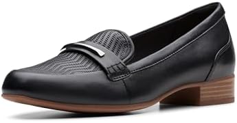 Clarks - Mocassini da Donna con Tacco a Blocco, Pelle Nera, 9 Wide