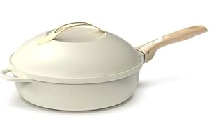 COOKUT - La Fabuleuse poêle 8 en 1 - "PETIT MODELE 24 cm" – Un seul ustensile qui remplace poêle, casserole, sauteuse, cocotte - 2 poignées amovibles, panier vapeur/friture, spatule en bois - MERINGUE