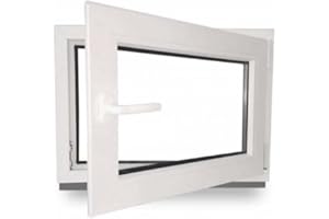 JECO Kellerfenster - Kunststoff - Fenster - weiß - BxH: 80 x 50 cm - 800 x 500 mm - DIN Rechts - 3 fach Verglasung - 60 mm Profil