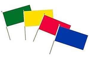 Buzz 4 x Small Plain Red, Yellow, Green, Blue Hand Waving Flags - School Sports Team - 30cm