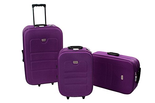 Preisvergleich Produktbild 3 teiliges Eva Kofferset lila Polyester Trolley Reisekoffer