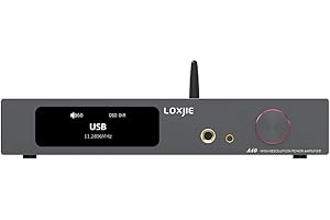 LOXJIE A40 HiFi wzmacniacz mocy audio, wzmacniacz słuchawkowy, układ MA5332MS, chip NJW1194, pełne dekodowanie MQA, obsługa transmisji DSD, XU-316, Bluetooth 5.1, z pilotem zdalnego sterowania (szary)