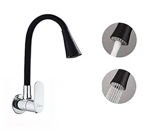 Aquieen Wall Mounted Sink Cock Cuff Double Flow with Flexible Spout (Black Shower)