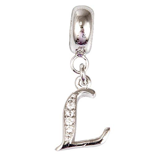 Charm con pendente a forma di lettera dell'alfabeto "A", in argento Sterling 925 autentico con cristalli. Compatibile con la maggior parte dei braccialetti e delle collane di marche europee Letter L