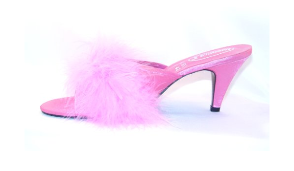 Pink fluffy heeled slippers Clearance
