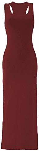 BLISSRETAILWomen Ladies Vest Racer Muscle Back Jersey Long Summer Maxi Dress Plus Size 8-18 (12, Wine)