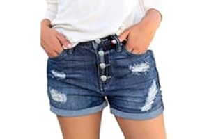 Necooer Women's Casual Ripped Denim Shorts Mid Waist Short Jeans with Pockets