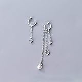 Golden_flower S925 Silberne Ohrlinie Frauen Japanische und Koreanische Serie Einfache Kreative Unregelmäßige Asymmetrische Buchstaben c Quaste Perlenohrlinie, S925 Silberohrdraht, 925er Silber