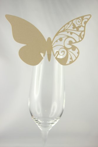 Elfenstall Namenskärtchen / Platzkarte / Namensschild / Sitzkarte / Namenskarte / Tischkarte / Tischkärtchen für Hochzeiten Feste oder Partys “ Design Schmetterlinge “ 10 Stück für das Trink- oder Sektglas in der Farbe (creme / ivory) - 3