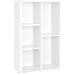 VASAGLE Bibliothèque à 5 casiers, Étagère de Rangement, Colonne de Rangement, Dimensions 50 x 24 x 80 cm (L x l x H), Blanc, LBC25WT