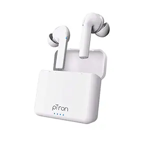 pTron Bassbuds Vista in-Ear True Wireless Bluetooth 5.1 Headphones with Deep Bass, IPX4 Water/Sweat Resistant, Passive Noise Cancelation, Voice Assistance & Earbuds with Built-in HD Mic - (White)