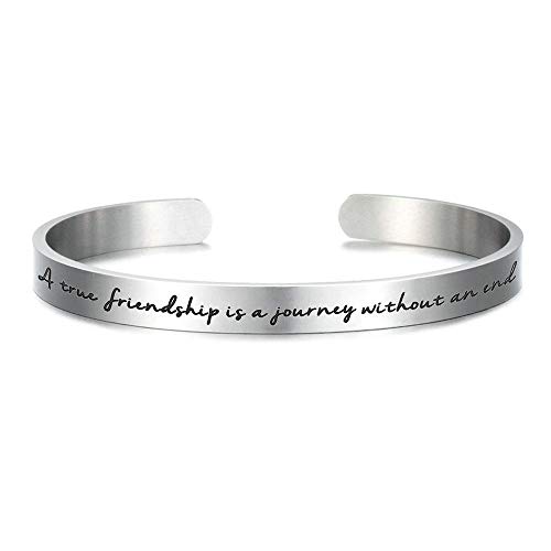 A True Friendship is A Journey Without an End, Aolvo Stainless Steel High Polished Jewelry Bracelet for Best Friend/Girl Friend/Boy Friend Cuff Bracelet Friendship Bracelet Gift Inspirational Jewelry